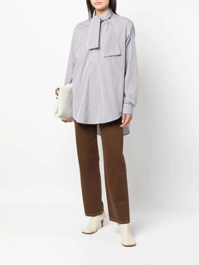 Plan C Striped Poplin Shirt In 白色
