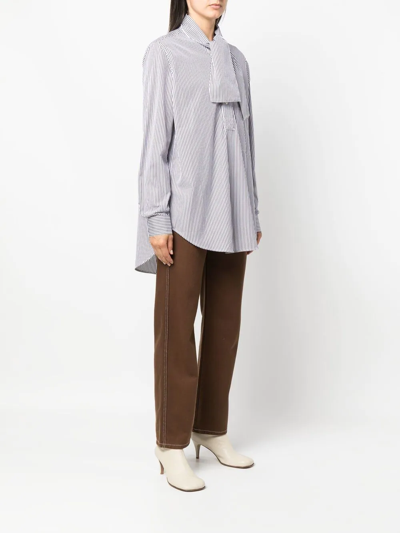 Plan C Striped Poplin Shirt In 白色