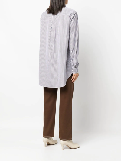Plan C Striped Poplin Shirt In 白色