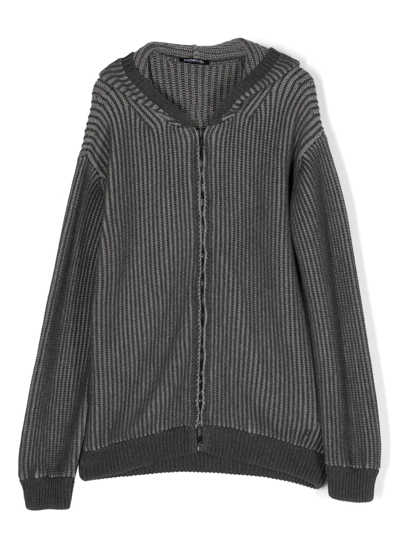 Shop Dondup Ripped-knit Zipped Hoodie In Grey