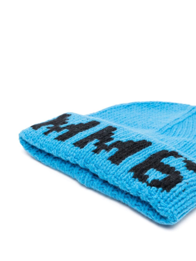 Shop Mm6 Maison Margiela Intarsia-knit Logo Beanie In Blue