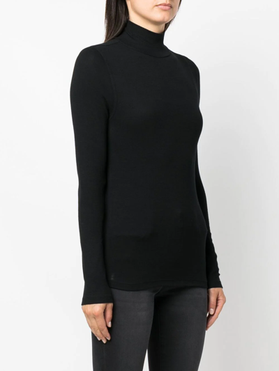 Frame Ribbed Turtleneck Top In 黑色