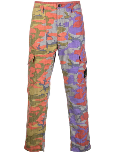 Shop Stone Island Camouflage Print Straight-leg Trousers In 灰色