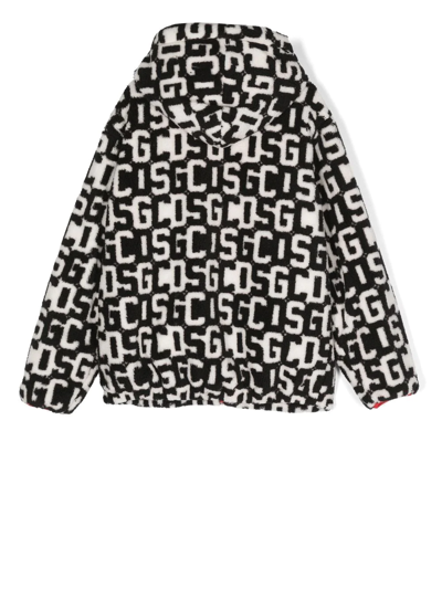 Shop Gcds Intarsia-knit Logo Faux-fur Coat In Black