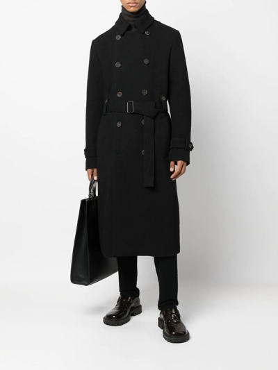 Forme D'expression Belted Double-breasted Trench Coat In 黑色