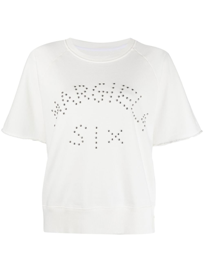 Shop Mm6 Maison Margiela Studded-logo Short-sleeved T-shirt In 白色