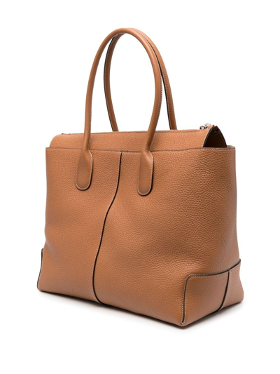 Shop Tod's Di Pebbled-leather Tote Bag In 褐色