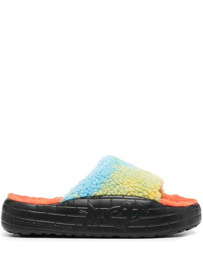 Shop Msgm Fleece-strap Chunky-sole Sandals In 蓝色