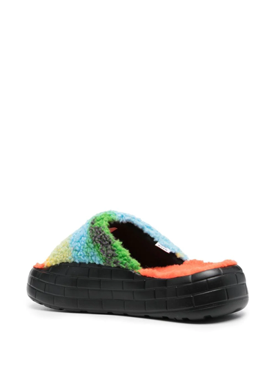 Shop Msgm Fleece-strap Chunky-sole Sandals In 蓝色