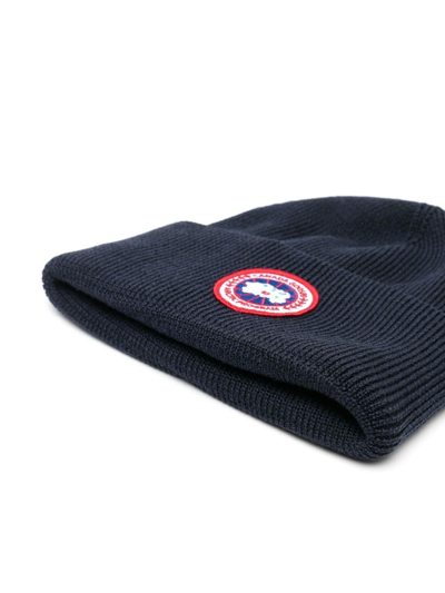 Shop Canada Goose Logo-patch Wool Beanie In Blue