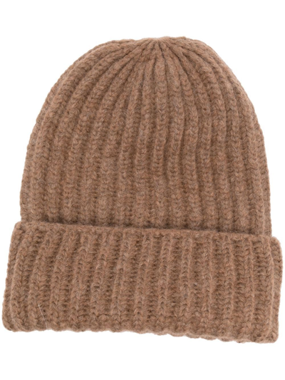 Shop Malo Ribbed-knit Beanie Hat In 褐色