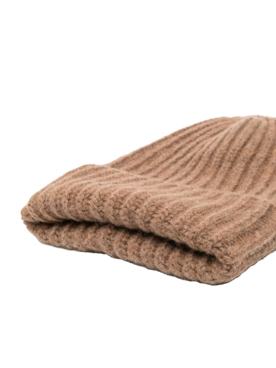 Shop Malo Ribbed-knit Beanie Hat In 褐色