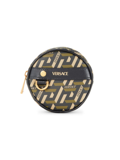 Shop Versace Women's Logo Monogram Leather Clutch In Black