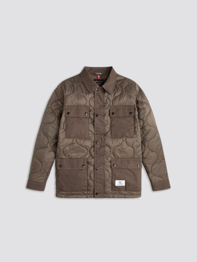 Shop Alpha Industries Onion Quilted Shirt Jacket In Vintage Brown