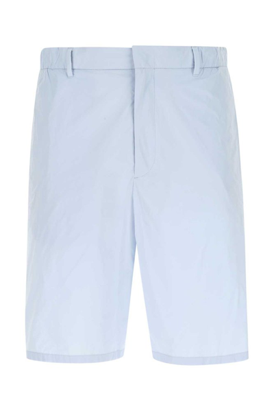 Shop Prada Logo Detailed Straight Leg Shorts In Blue
