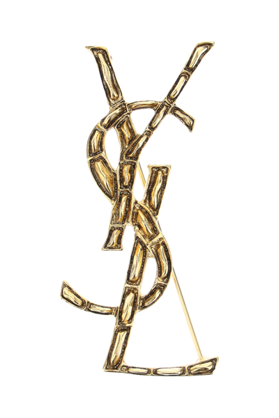 Shop Saint Laurent Monogram Opyum Brooch In Gold