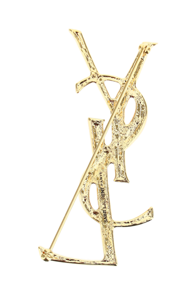 Shop Saint Laurent Monogram Opyum Brooch In Gold