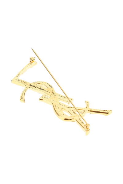 Shop Saint Laurent Monogram Opyum Brooch In Gold