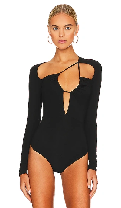 Superdown Aranza Ruched Bodysuit In Black