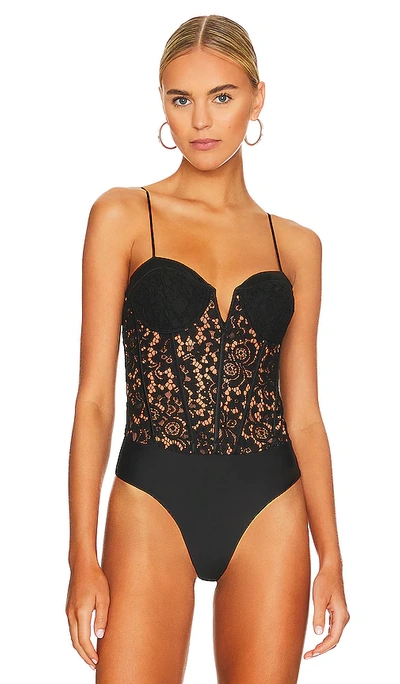 Shop Cami Nyc Anne Corded Lace Bodysuit In Black