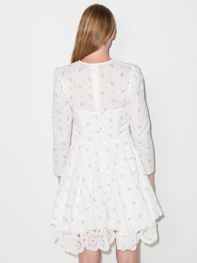 Shop Masterpeace Floral-print Lace-trim Dress In White