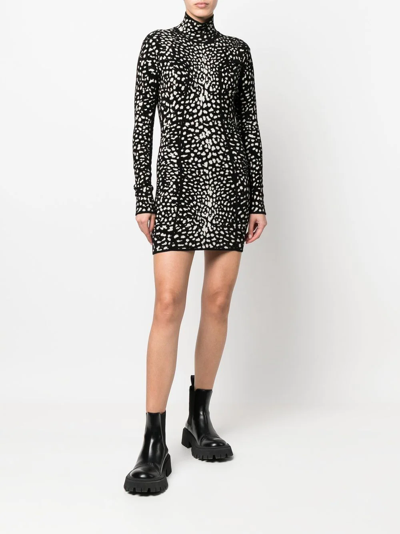 Shop Roberto Cavalli Leopard Jacquard Mini Dress In Black