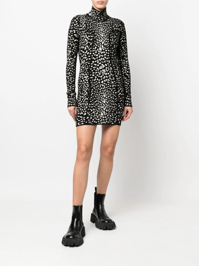 Roberto Cavalli Animalier Jacquard Knit Mini Dress In Black