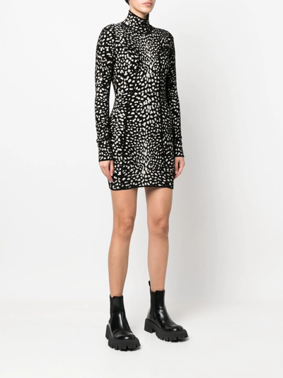 Roberto Cavalli Animalier Jacquard Knit Mini Dress In Black