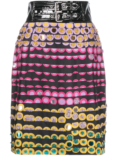 Shop Moschino Polka Dot-print Belted Pencil Skirt In Schwarz