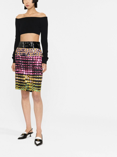 Shop Moschino Polka Dot-print Belted Pencil Skirt In Schwarz