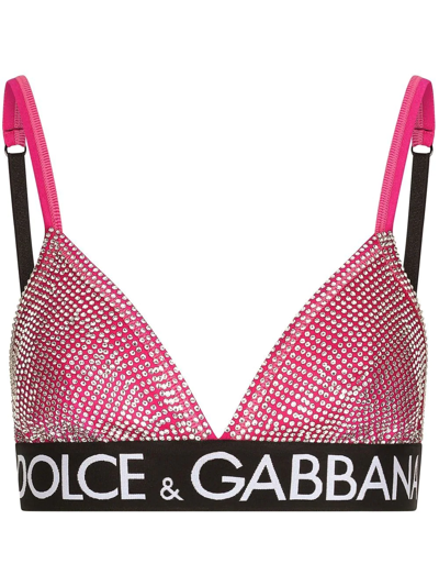 Shop Dolce & Gabbana Crystal-embellished Bralette In Pink