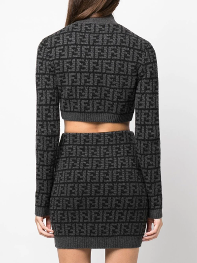 Shop Fendi Ff Logo-pattern Cashmere Top In Black