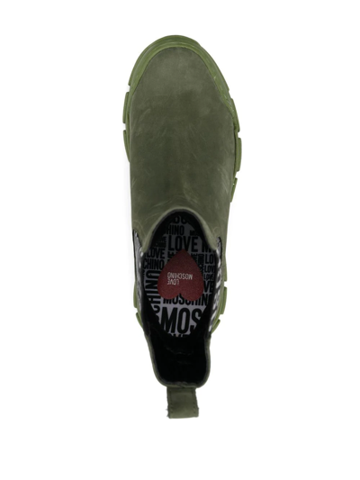 Shop Love Moschino Suede Elasticated Boots In Green