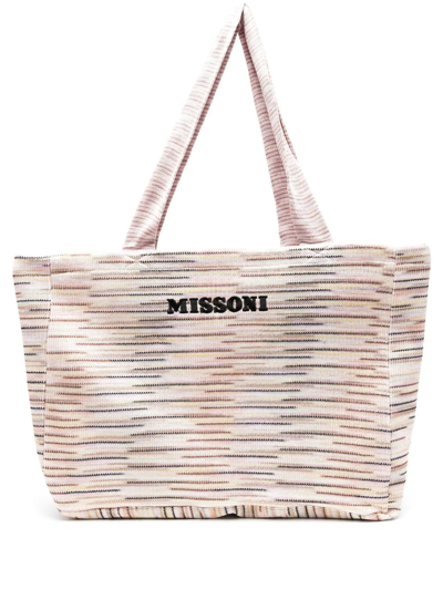 Shop Missoni Embroidered-logo Cotton Tote-bag In Rosa