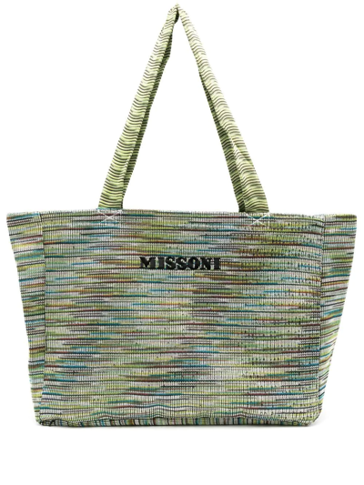 Shop Missoni Embroidered-logo Cotton Tote-bag In Grün