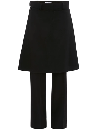 Shop Jw Anderson Layered Skirt-design Trousers In Schwarz