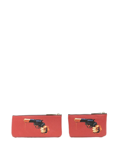 Shop Seletti Graphic-print Wallet Set In Red