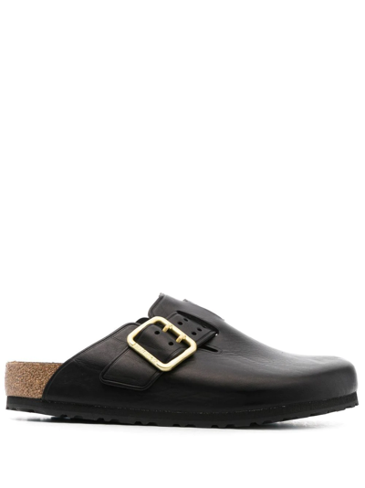 Birkenstock Boston Bold Leather Clog With Sab In Schwarz