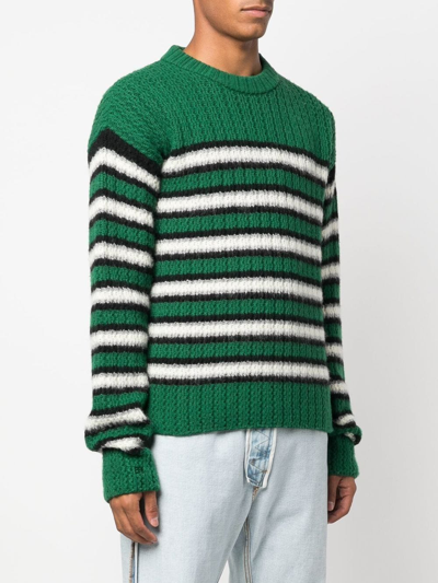Shop Erl Stripe-print Cable-knit Jumper In Grün