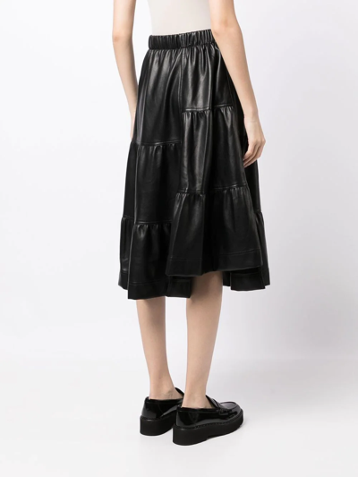 Shop B+ab Faux-leather Tiered Midi Skirt In Schwarz