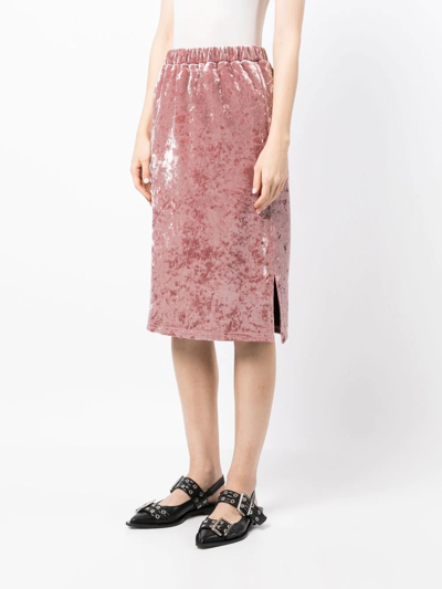 Shop Tout A Coup Velvet-effect Midi-skirt In Rosa