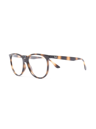 Ray Ban Logo-plaque Round Glasses In Braun