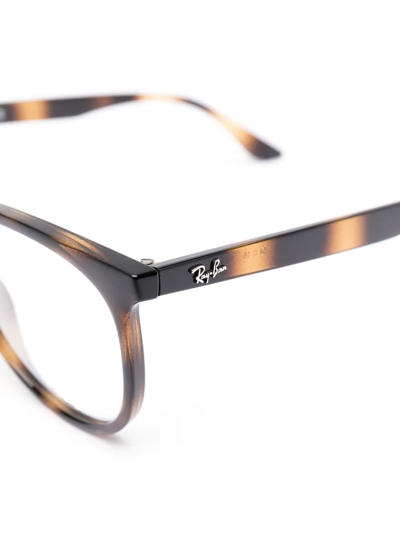 Shop Ray Ban Logo-plaque Round Glasses In Braun