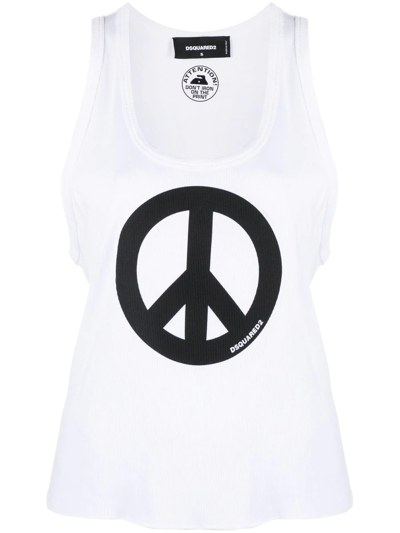 Shop Dsquared2 Peace-print Cotton Tank Top In Weiss