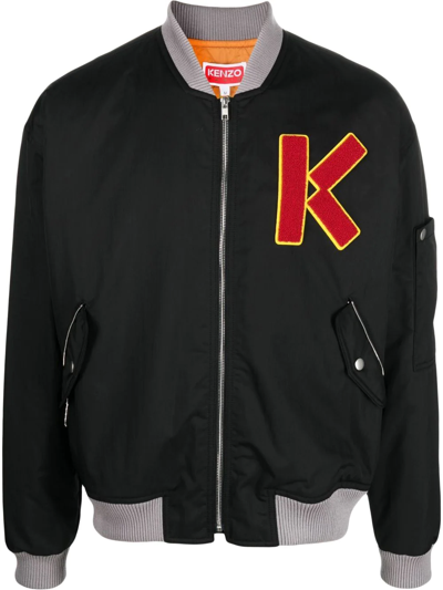 Shop Kenzo Embroidered-logo Cotton Bomber-jacket In Schwarz