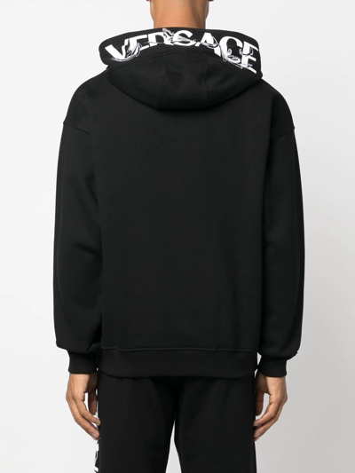 Shop Versace Logo-print Zip-fastening Hoodie In Schwarz