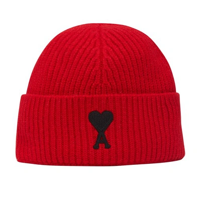 Shop Ami Alexandre Mattiussi Adc Beanie In Redblack