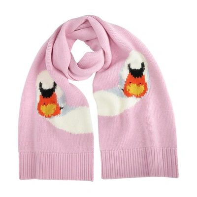 Shop Jw Anderson Intarsia Scarf With Swan Motif In Light Pink