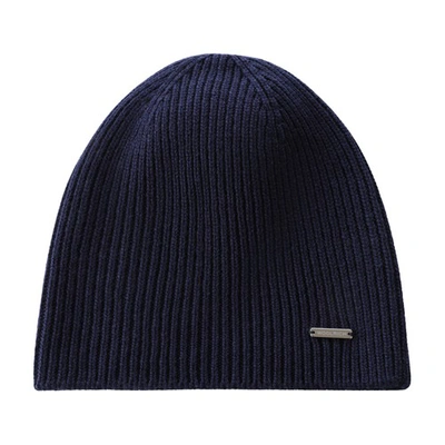 Shop Woolrich Cashmere Ribbed Beanie In Melton Blue