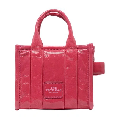 Shop Marc Jacobs The Micro Shiny Crinkle Leather Tote Bag In Magenta